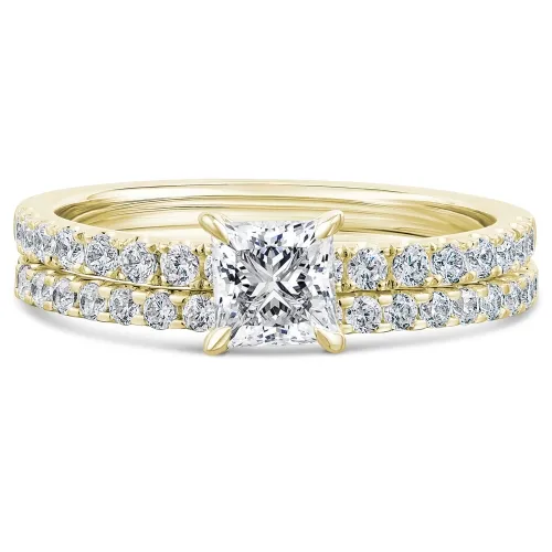 Yellow Gold Princess Diamond Bridal Set - Yellow Calla